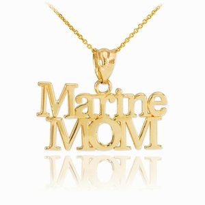 14k Solid Gold Marine Mom Pendant Necklace
